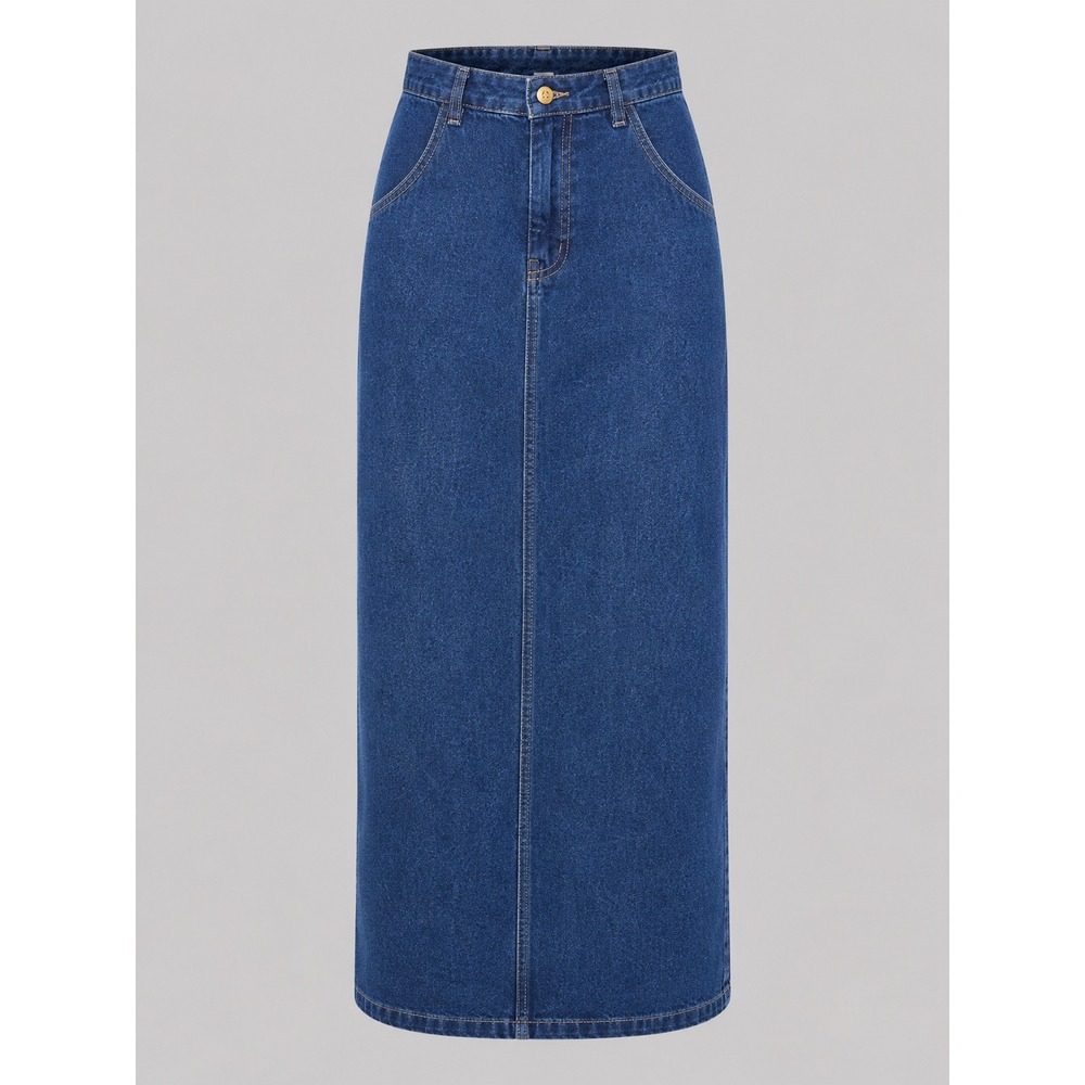Vintage Y2K Style & Co Petite Denim Maxi Skirt Medium Stonewash Blue Sz 6P NWT